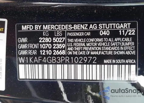 2023 Mercedes-Benz C 300 Sedan из США, поврежденный, VIN W1KAF4GB3PR102972